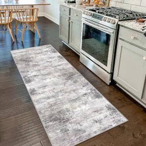 Abstract Runner Rug 2x7 Ft Washable Runners for Hallways, Non Slip Kitchen Runner Printed Faux Wool Entryway Runners Indoor, Modern Abstract Floor Carpet for Hall Kitchen Bedroom, Grey Beige