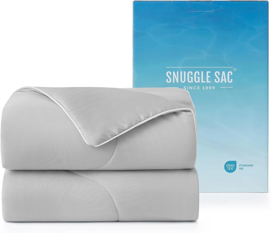 Snuggle Sac Queen Size Comforter, All Seasons Down Alternative Quilted Comforter, Reversible Blankets, Breathable Cooling Blankets for Hot Sleepers and Night Sweats, 90x90 Inches, Cool Gray