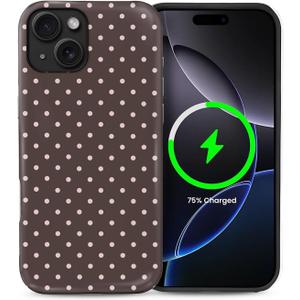 for iPhone 14/13 Case for Women Girl Men Boy, Compatible with MagSafe, Shockproof Soft Silicone & Hard PC Shell Protective Case for iPhone 14/13 - Brown & Pink Polka Dot Cute