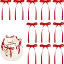 30 Pack Bow Cake Toppers Red Ribbon Bows for Cake Coquette Themed Bow Cupcake Toppers Graduation Decoration Bow Birthday Decorations for Baby Shower, Wedding, Engagement, Bachelorette Party