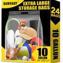 BURVAGY 24 Pack Extra Large Plastic Storage Bags 10 Gallons 24"x20"x7" Zero BPA Double Zipper Seal 4 Mils Thick Double Layer Carry Handle Resealable Moving Seasonal Travel Clothes