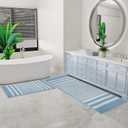 Bathroom Rugs Set 2 Piece, Extra Soft and Absorbent Fluffy Striped Chenille Bath Mat Rug Set, Non Slip Bathroom Floor Mat, Machine Washable (21" x 59" Plus 20" x 32", Light Blue)