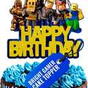 Video Game Cake Topper Decorations - Vibrant Glitter Cardboard Gamer Cake Topper, Eye-Catching Design, Firm Installation & Easy Adjusting, Sturdy Plastic Stick - Birthday Decorations for Boys & Girls