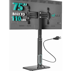 WALI Floor TV Stand with Power Outlet, Tall TV Stand Mount for 32-75 inch TV up to 110 lbs, Swivel and Height Adjustable TV Stands with Wood Base for Bedroom, Living Room(TVDVD-7P), Black