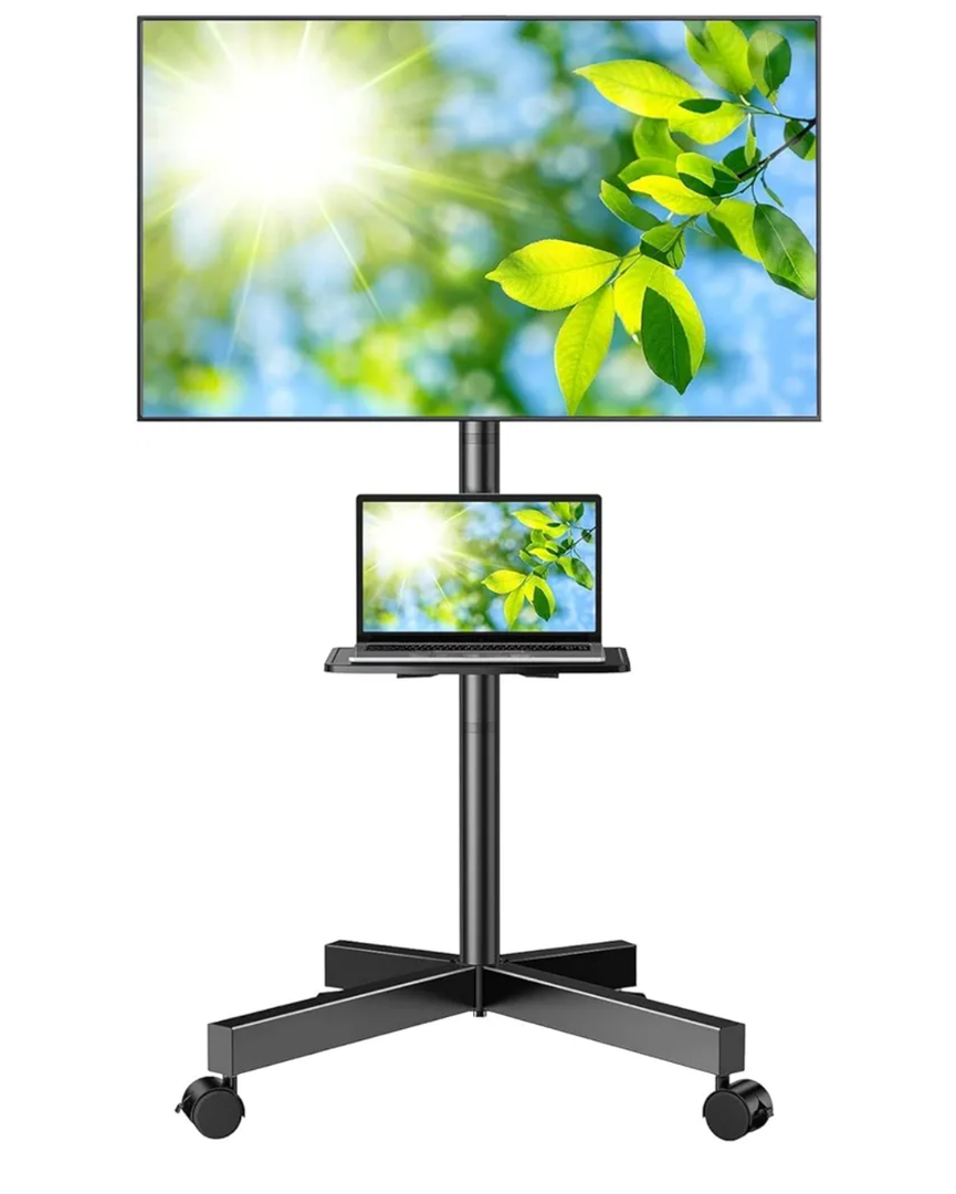 PERLESMITH Rolling TV Stand, Mobile TV Stand for 23-60 Inch LCD LED TVs, Tilt TV Stand Wheels Holds up to 88Lbs, Portable TV Stand for Bedroom with Shelf, Outdoor TV Stand Max VESA 400x400mm PSTVMC06