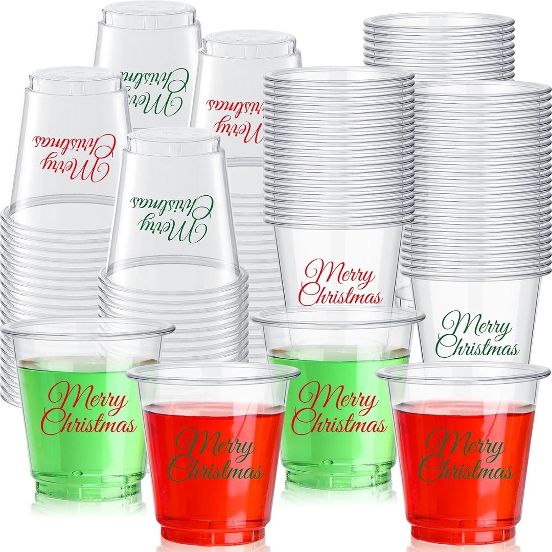 100 Pcs 3 oz Christmas Shot Cups Small Xmas Party Glasses Disposable Drinking Cups for Happy Xmas Party & Events(Merry Christmas)