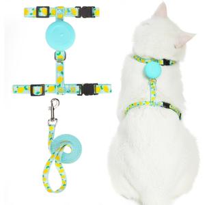 PUPTECK Adjustable Cat Harness and Leash Set Escape Proof Kitten Strap Collar for Walking Travel, Lemon Pattern (Medium, Light Blue(Lemon))