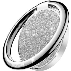 Syncwire Cell Phone Ring Holder Stand, Bling Bling Finger Ring Kickstand 360 Rotation Sparkle Phone Grip for Magnetic Car Mount Compatible with iPhone, Samsung, Pixel, All Smartphones - Glitter Silver