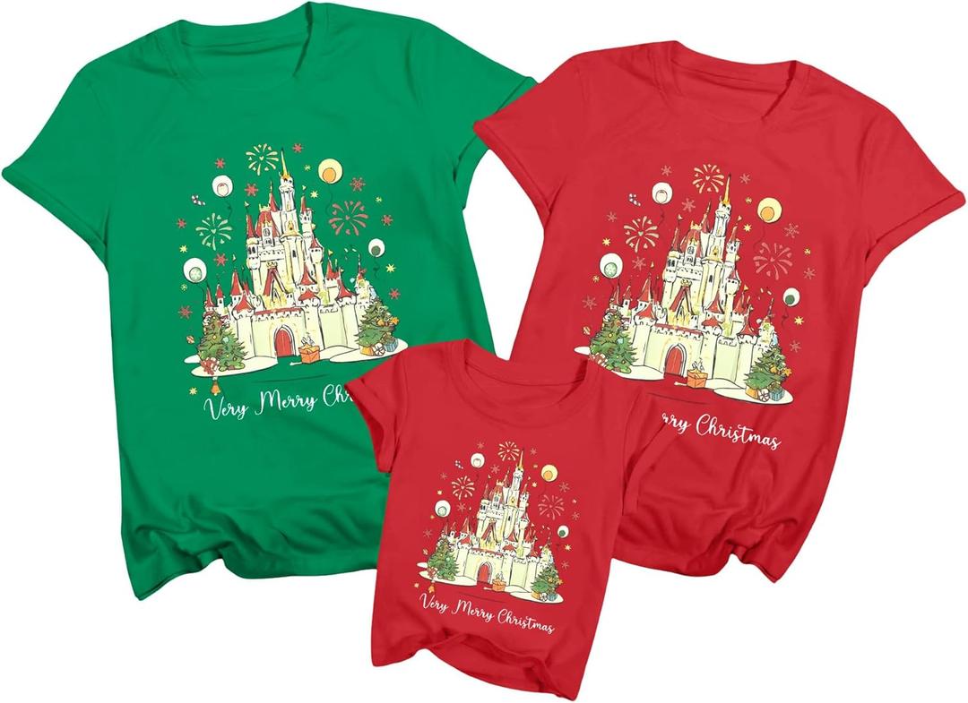 Matching Christmas Shirts Magical Family Shirts Matching 2025 Vacation Matching Outfits Merry Christmas Clothes (Red, L)