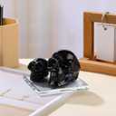 Halloween Decorations Gifts - 2pcs Black Crystal Skull Head Statue, 3.9 x 3 Inch Large & Small Party Carved Souvenir, Indoor Scary Home Decor Skull Head Props