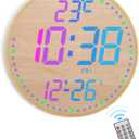 12" Large Digital Wall Mount Clock, Count Down Timer, Alarm, Big LED, 12 RGB Color, Temperature for Living Room Classroom Desk (Bamboo Elements)