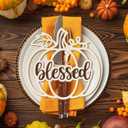 12 Pcs Thanksgiving Pumpkin Wooden Plate Decor Grateful Wood Cutouts Fall Autumn Thankful Blessed Favour Gather Party Place Card Table Settings Signs for Farmhouse Dining Table Holiday Harvest (Large)