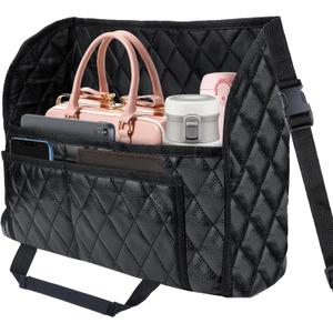 Car Purse Holder Between Seats, Leather Auto Front Seat Handbag Organizer Pocket, Large Capacity Car Net Pocket Handbag Holder, Backseat Barrier Storage Bag for Kids Pet, Fits for Car, Truck, SUV