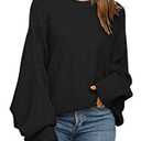 Mafulus Women's Oversized Crewneck Sweater Batwing Puff Long Sleeve Cable Slouchy Pullover Jumper Tops M
