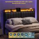 King Size Upholstered Headboard with LED Lights & Charging Station, PU Upholstery, King Headboard Only, Height Adjustable, Attach Frame, Sturdy and Stable, Easy Assembly