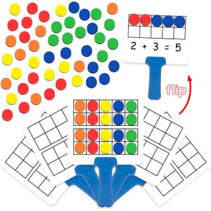 Magnetic Ten-Frame Set,Math Manipulative Games for Kids Toddlers,5 Dry Erase Paddles & 150 Math Counters,Addition & Subtraction Game,Counting Toys,Kindergarten Preschool Classroom Must Haves
