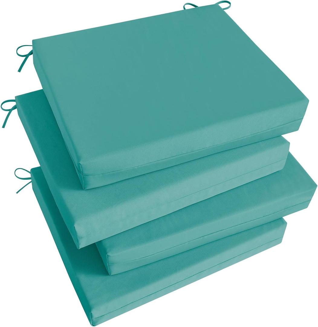 Basic Beyond Outdoor Chair Cushions Set of 4, Square Corner Outdoor Cushions for Patio Furniture, Water Resistant Patio Chair Cushions with 2 Ties, 18.5x16x3, Teal