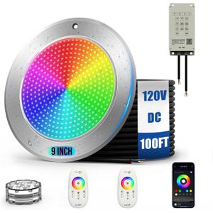 TheDeco 9 inch Pool Lights for Inground Pool, 54W 19 Color Changing Led Underwater Swimming Pool Light with Controller & APP Control, 120V 5500LM IP68 Waterproof Spa Light 100FT Cord (100 FT)