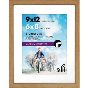 Americanflat 9x12 Picture Frame with Shatter-Resistant Glass - Use as 6x8 Frame with Mat or Display 9x12 Photo Without Mat - Signature Collection - Picture Frames for Tabletop and Wall - Dark Oak