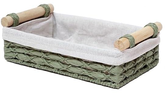 Storage Basket Wicker Baskets for Organizing with Handle Decorative Storage Bins for Countertop Toilet Paper Storage Basket for Toilet Tank Top Small Basket (Set of 1, Green)