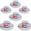 YSSER Cuban Flag Espresso Cup Set, 2.5 oz Cups with Saucers, 12 Piece Set