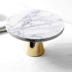 10 Inches 25 cm Round Marble Decor Plate Stand, Marbled Party Dessert Cheese Display Plate for Wedding Party Birthday Baby Shower Celebration Home Decor Cupcake Stands Pedestal Holder - White