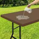 Smiry Rectangle Tablecloth, Elastic Fitted Flannel Backed Vinyl Tablecloths for 8ft Folding Tables, Waterproof Wipeable Table Covers for Indoor, Outdoor, Picnic and Camping (Brown, 30"x96")