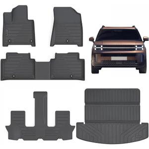 Floor Mats & Trunk Mat for 2024-2025 Hyundai Santa FENon Hybrid,TPE All Weather Protection 3 Rows Car Floor Liners with Large Cargo Liners Accessories-Black