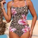ZAFUL Women's Tankini Swimsuits Tummy Control Swimwear Two Piece Bathing Suits Swim Top with High Waisted Bottom (Pink, S)
