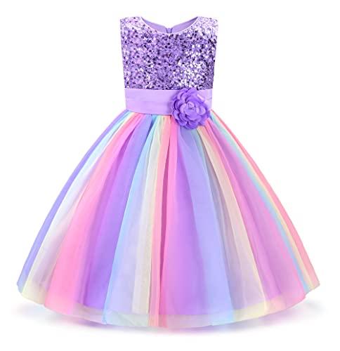Uhnice Little Girl's Sequin Sleeveless Mesh Rainbow Dress for Wedding Party (3 Years, Purple) 110