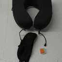 MLVOC Travel Pillow 100% Pure Memory Foam Neck Pillow, Comfortable & Breathable Cover, Machine Washable, Airplane Travel Kit with 3D Contoured Eye Masks, Earplugs, and Luxury Bag, Standard, (Black)
