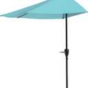Pure Garden Half Umbrella Outdoor Patio Shade - 9 ft Half Patio Umbrella with Easy Crank - Small Canopy for Balcony, Table, or Deck (Blue)