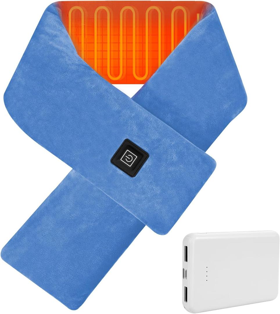 Rechargeable Cordless Neck Heating Pad; 5000mAh Power Bank Neck Warmer for Pain Relief; Fast Heating Electric Heat Wrap with 3 Temp Settings; Portable Thermal Pad for Men & Women (Sky Blue)