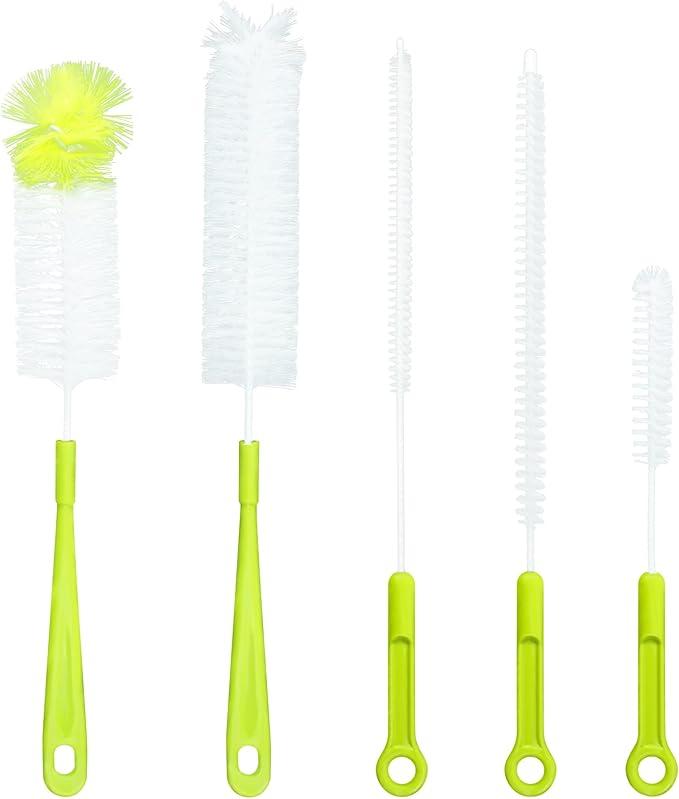 Hello Nature 4Pcs Long Handle Bottle Cleaning Brush Set by HELLO NATURE, Sustainable & Biodegradable Natural Fibre Bamboo Handle Brushes Zero-Waste & Plastic Free (Green)