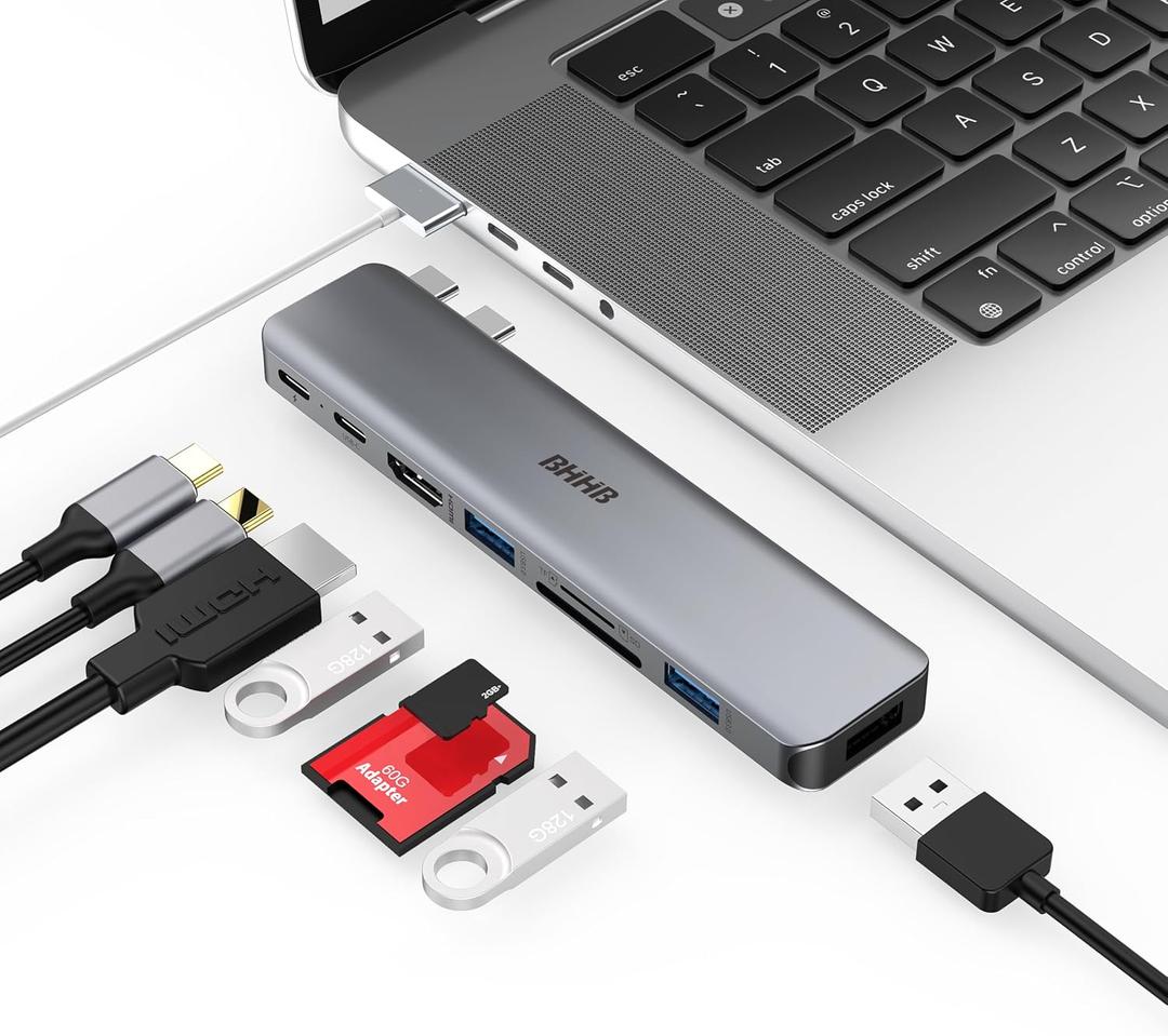 BHHB USB C Hub Adapter for MacBook Pro Air Docking Station 8-in-2 for Mac Book Accessories Dongle 4K@30Hz HDMI, Thunderbolt 4/3, USB 3.0, SD/TF, USBC Dock Multiport Adapter for Mac M5 M4 M3 M2 M1