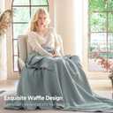 100% Cotton Waffle Weave Throw Blanket, Soft Lightweight Breathable Cozy Blankets for Bed Couch Home Décor All-Season Use (Dusty Blue, 40"x50")