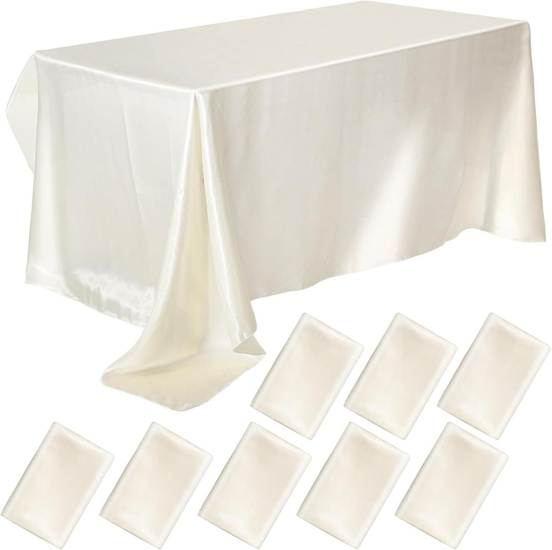 8 Pack Satin Tablecloth,102 x 58 Inches Rectangle Ivory Table Cloth,Silk Smooth Wedding Table Cloths Party Table Cloth for Rectangle Parties, Holiday Dinner Wedding Banquet Decoration