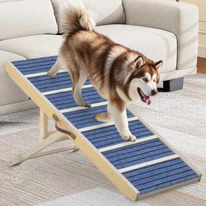 Dog Ramp for Bed, Upgraded 46.8" Long Portable Dog Ramp for Couch, Wood Folding Pet Ramp for All Breeds Large Old Dogs to Get on Bed, 5 Adjustable Heights 14.8" to 26.2" (Wood, Up to 150lbs)