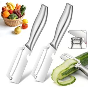 2 x 3-in-1 Stainless Steel Vegetable Peeler & Julienne Cutter with Bottle Opener - Multifunctional Kitchen Gadget for Fruits, Veggies, Camping & Daily Home Cooking(2-Pack) stainless steel