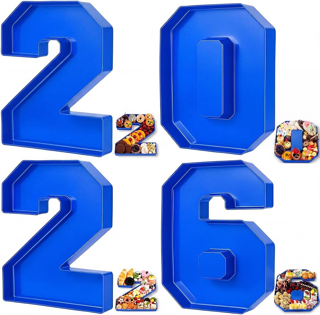 Tellingyou 2026 Charcuterie Number Fillable Plastic Boxes 13.7" Graduation Large Fillable Tray Numbers for Chocolate Candy Snack Grad Party Supplies(Royal Blue)