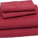 Amazon Basics Lightweight Super Soft Easy Care Breathable Brushed Microfiber 4-Piece Bed Sheet Set with 14-Inch Deep Pockets, Wrinkle Resistant, Queen, Burgundy, Solid