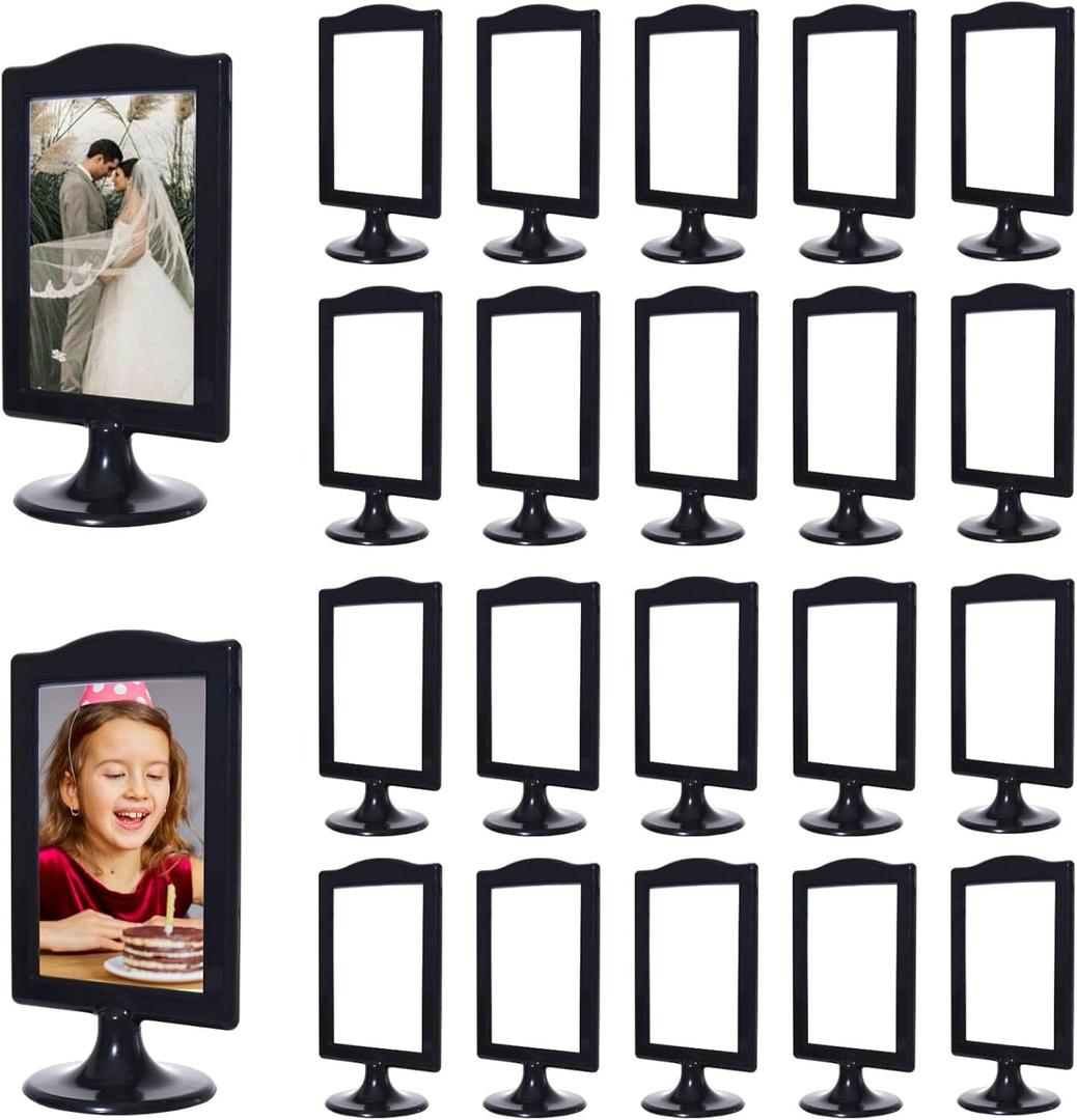 20 Pack Double Sided Standing Picture Frame 4x6 Plastic Photo Frame Bulk White Picture Display Holder Stand for Table Number, Menu, Wedding,Halloween,Christmas,Thanksgiving,Fall Decor (Black)
