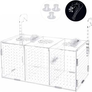 Fish Breeding Box, Acrylic Isolation Box Aquarium Hatchery Incubator with Suction Cups for Newborn Fry, Shrimp, Guppy, Clownfish, Aggressive Fish, 11.5" x 6" x 6"