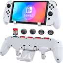 OIVO Switch Grip with Upgraded Adjustable Stand, Asymmetrical Grip with Adjustable Stand and 5 Game Slots-4 Thumb Caps Included-White (Switch Grip-White)