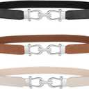 JASGOOD Women Skinny Elastic Belt for Dresses,Thin Retro Stretch Waist Belt with Golden Buckle (XS Belt Length 23in,Up to 27in, A-black+brown+beige(silver Buckle))