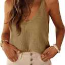 Tankaneo Womens Knit Sweater Tank Tops Casual Summer V Neck Loose Fit Sleeveless Camisole Shirts (Small, Khaki)