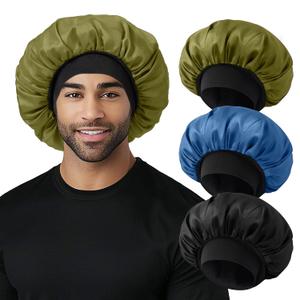 3Pcs Satin Bonnets for Women Men, Hair Bonnet for Sleeping With Soft Elastic Band, Silk Sleep Bonnet for Curly Hair Braids(Color 03)
