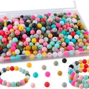 300Pcs Silicone Beads 9mm Mix Color, Bulk Silicone Beads 9mm for Keychain Pens and Bracelet Making(Multicolor)