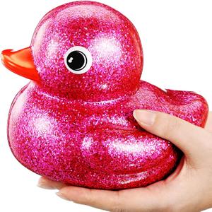 Honoson 6.89 Inch Giant Glitter Rubber Duck Big Glitter Rubber Duck Large Sparkly Duckling Bath Toy with Squeaky Sound for Summer Baby Shower Birthday Party Favor Gift(Purple)