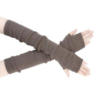 Winter Fingerless Long Gloves for Women Cashmere Blended Knitted Arm Warmers Super Soft Black Arm Sleeves